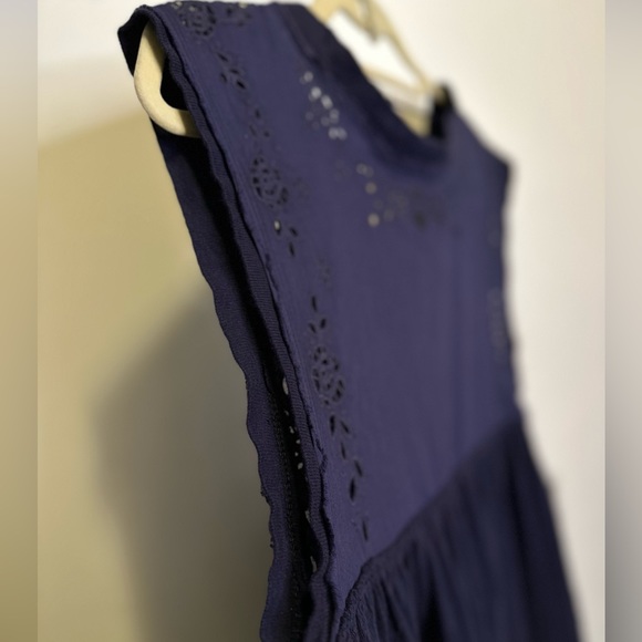 Free People Bella Babydoll Tank Top Navy Blue Tie back Woman Large New XS - Picture 8 of 11